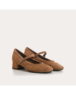 Kelly Brown Heel Mary Janes in Suede