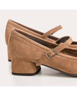 Babies à talons en cuir velours