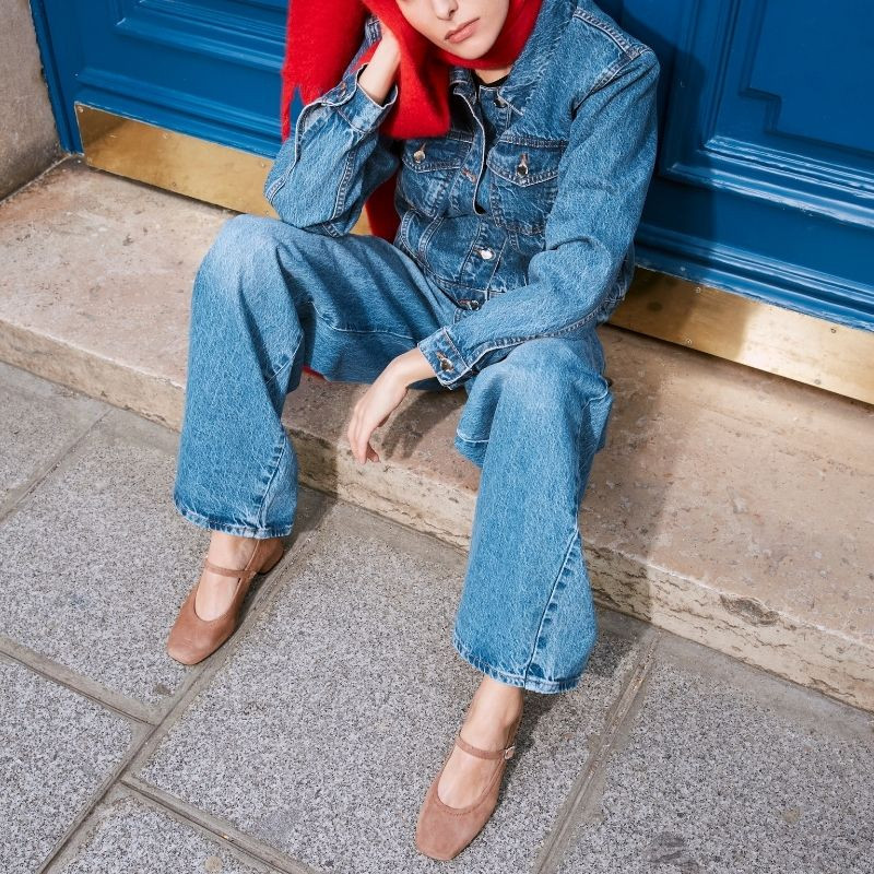 Kelly Brown Heel Mary Janes in Suede