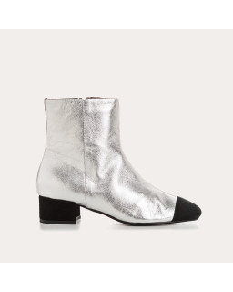 Silver and black metallic leather boots