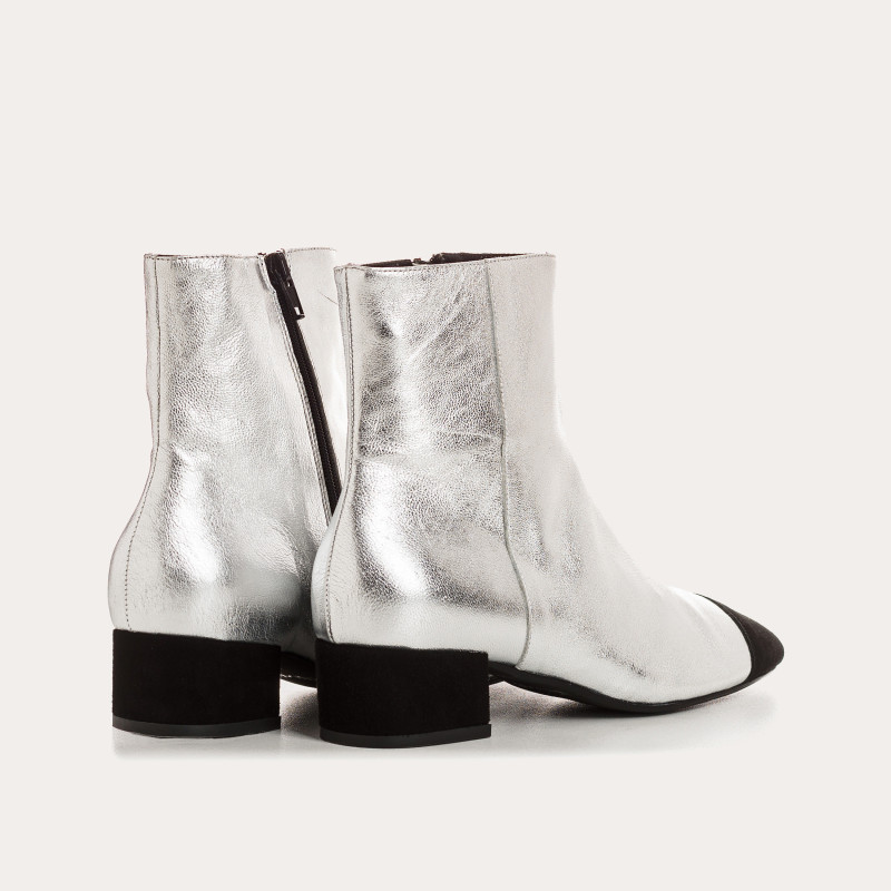 Silver and black metallic leather boots