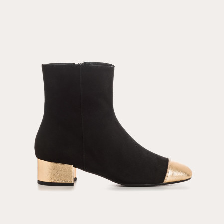 Two-tone boots with suede and black metal / gold