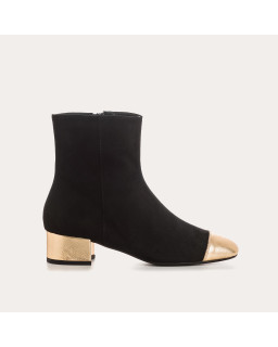 Two-tone boots with velvet leather and black metal / gold