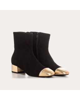 Two-tone boots with velvet leather and black metal / gold