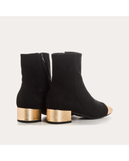 Two-tone boots with velvet leather and black metal / gold
