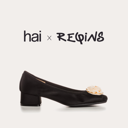 Ballerines à talons noires en soie