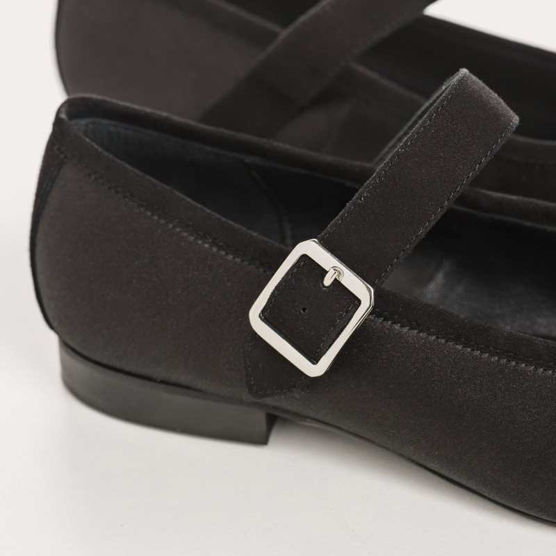 Silk mary janes with silver flanges and loops