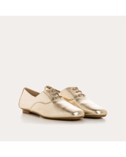 Metallic leather flat derbies with laces tone on tone