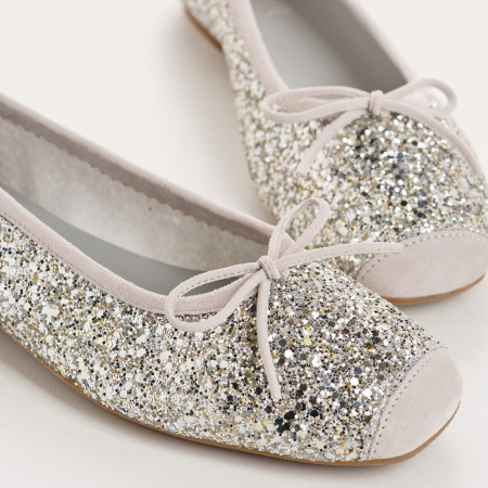 Glitter flat ballerinas knot with rounded butt