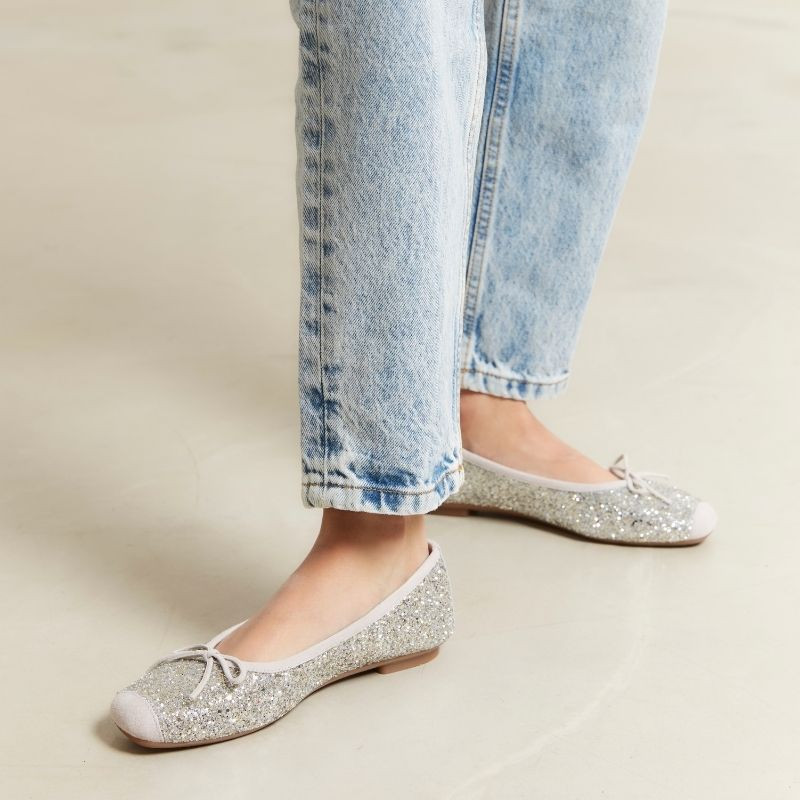 Glitter flat ballerinas knot with rounded butt