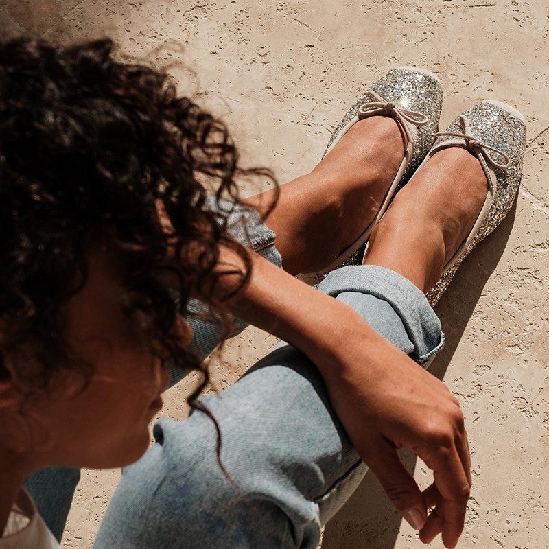 Glitter flat ballerinas knot with rounded butt