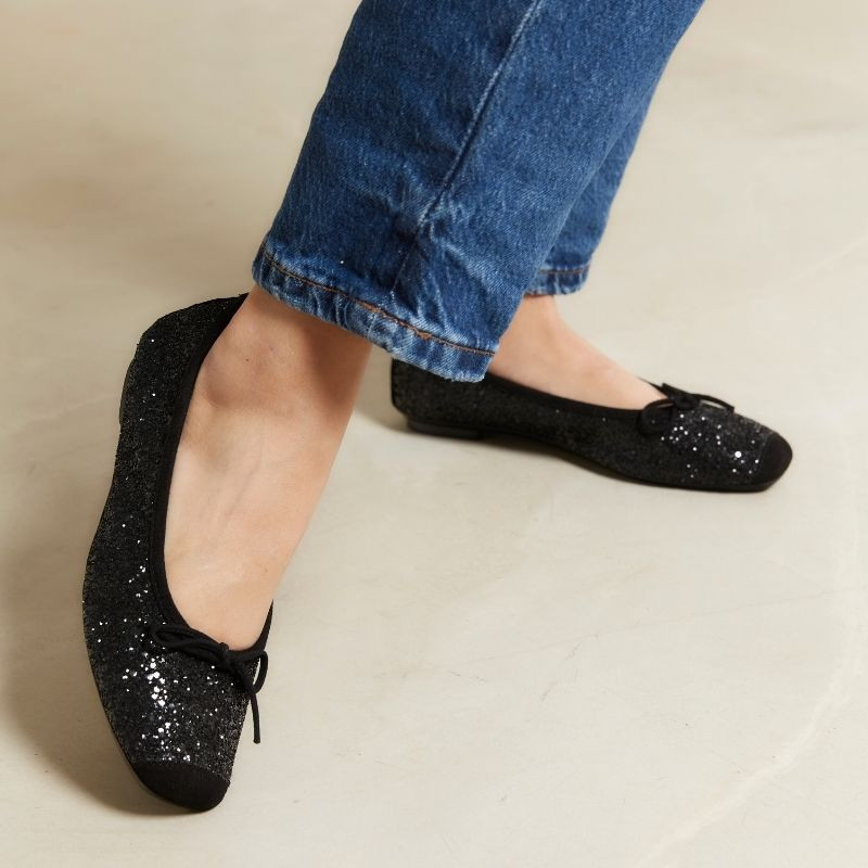 Glitter flat ballerinas knot with rounded butt