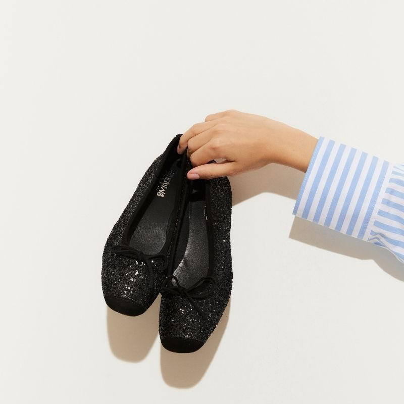 Glitter flat ballerinas knot with rounded butt