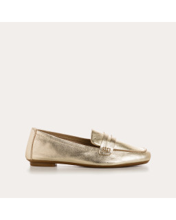 College moccasins in platinum metal leather with square butt