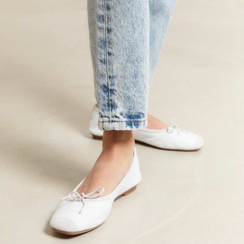 Flat Ballerinas with Smooth Leather Knot and Suede