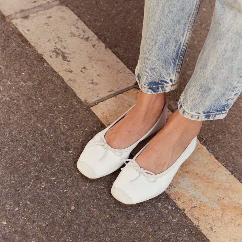 Flat Ballerinas with Smooth Leather Knot and Suede
