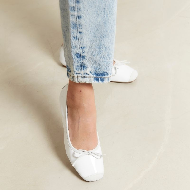 Planted leather bow ballerinas with suede reinforcement