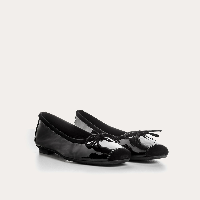 Planted leather bow ballerinas with suede reinforcement