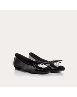 Planted leather bow ballerinas with suede reinforcement