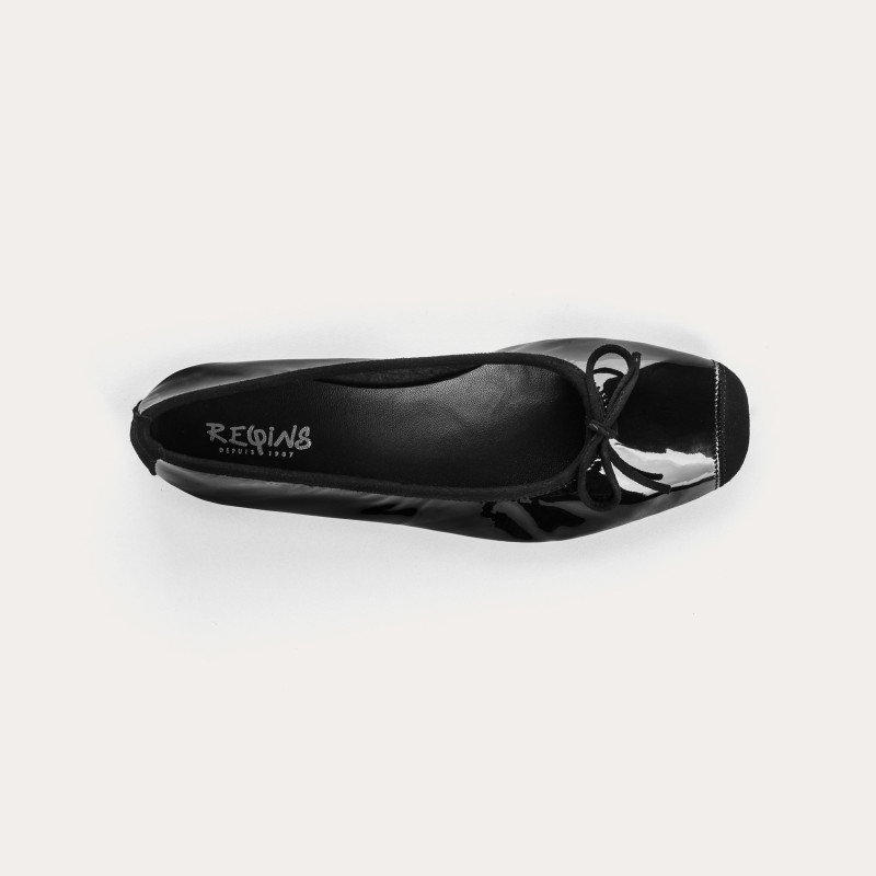 Planted leather bow ballerinas with suede reinforcement