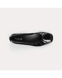 Planted leather bow ballerinas with suede reinforcement