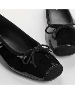 Planted leather bow ballerinas with suede reinforcement