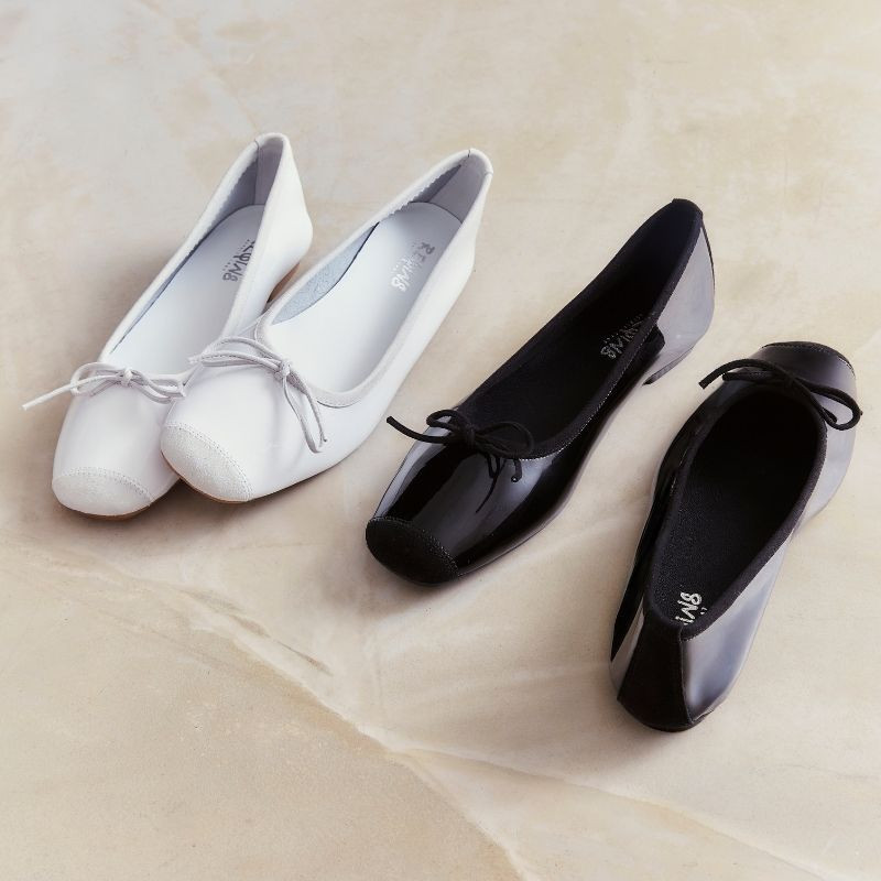 Planted leather bow ballerinas with suede reinforcement