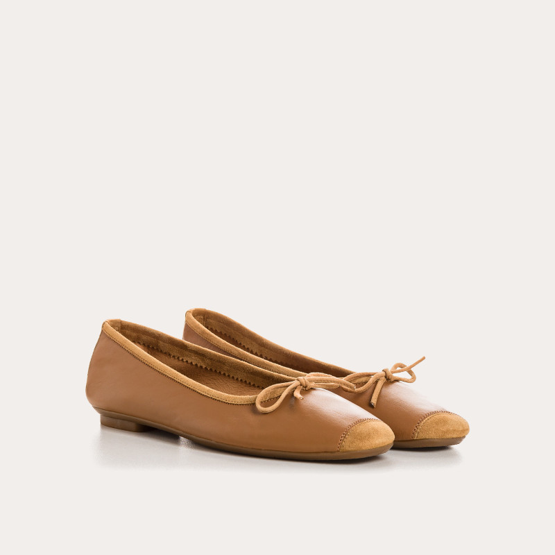 Flat Ballerinas with Smooth Leather Knot and Suede