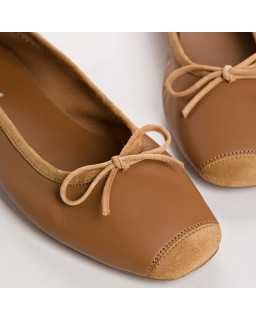Ballerines plates à nœud en cuir lisse et cuir velours