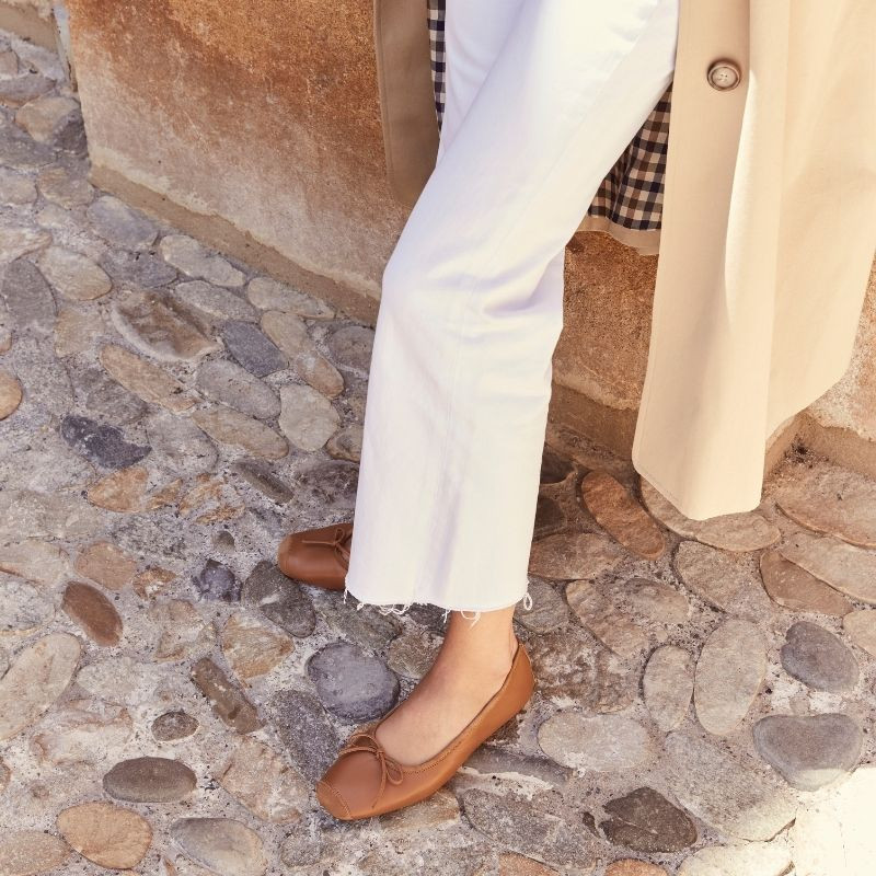 Flat Ballerinas with Smooth Leather Knot and Suede