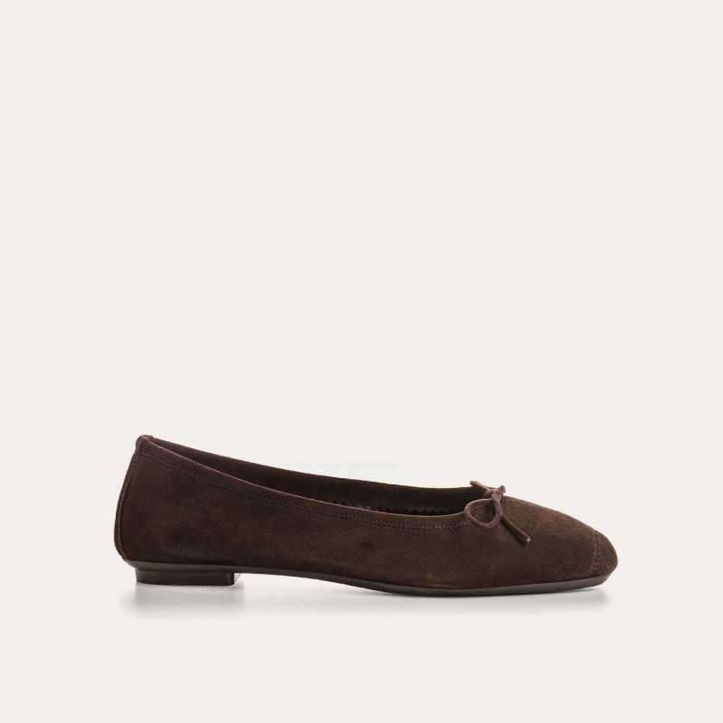 Ballerines plates a n ud en cuir velours avec renfort a la pointe