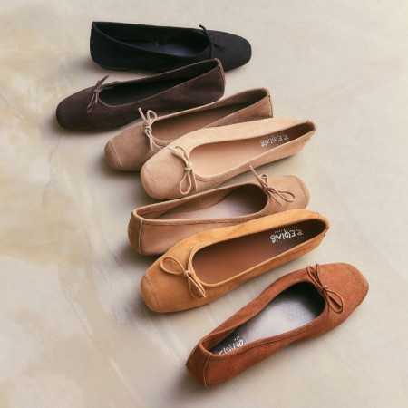 Ballerines plates a n ud en cuir velours avec renfort a la pointe