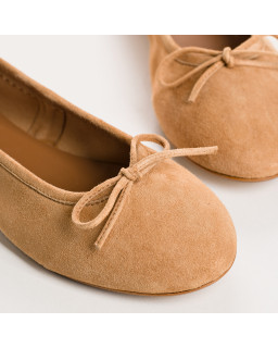 Ballerines plates à nœud en cuir velours avec bout arrondi