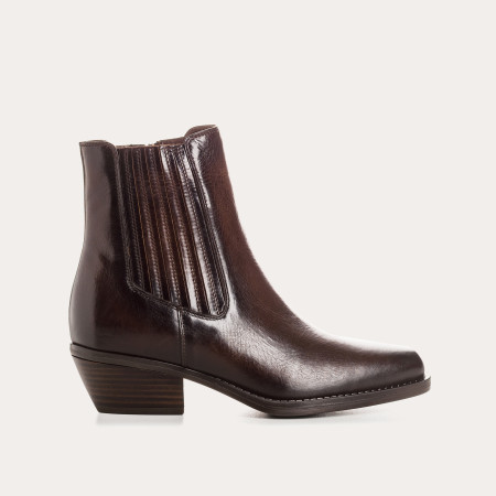 Boots marron style santiags en cuir avec zip intérieur