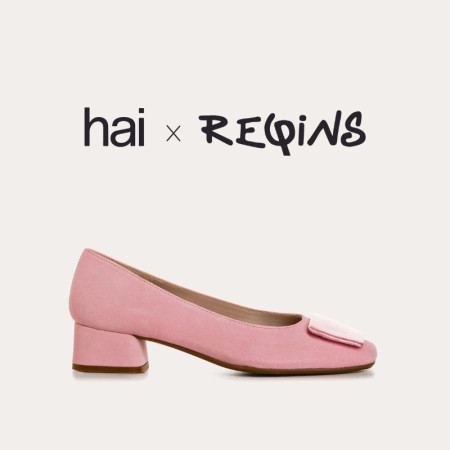 Suede heel ballerinas with silk accessories