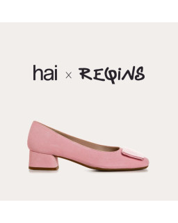 Suede heel ballerinas with silk accessories