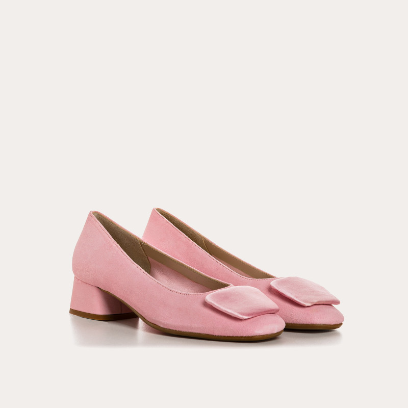 Suede heel ballerinas with silk accessories