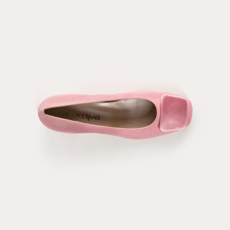 Suede heel ballerinas with silk accessories