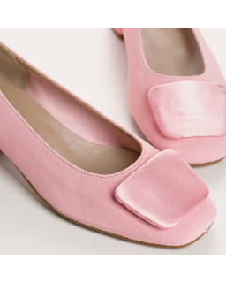Suede heel ballerinas with silk accessories