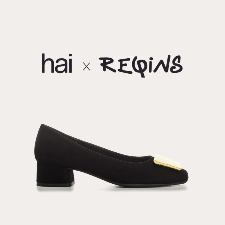 Suede heel ballerinas with silk accessories