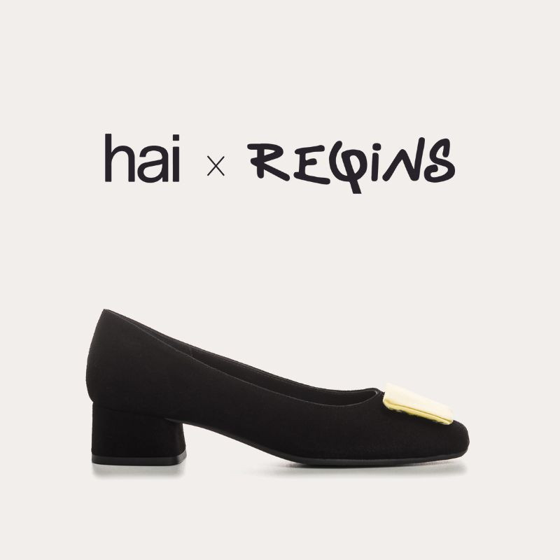 Suede heel ballerinas with silk accessories