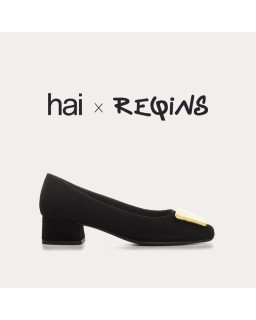 Suede heel ballerinas with silk accessories