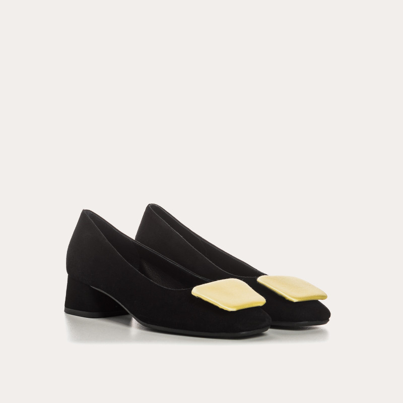 Suede heel ballerinas with silk accessories