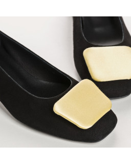 Ballerines à talons en cuir velours avec accessoires en soie