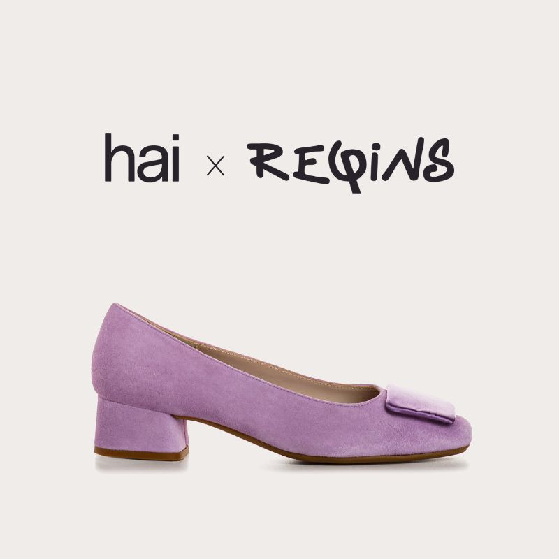 Suede heel ballerinas with silk accessories