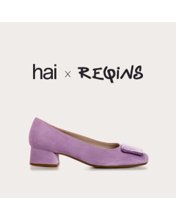 Suede heel ballerinas with silk accessories