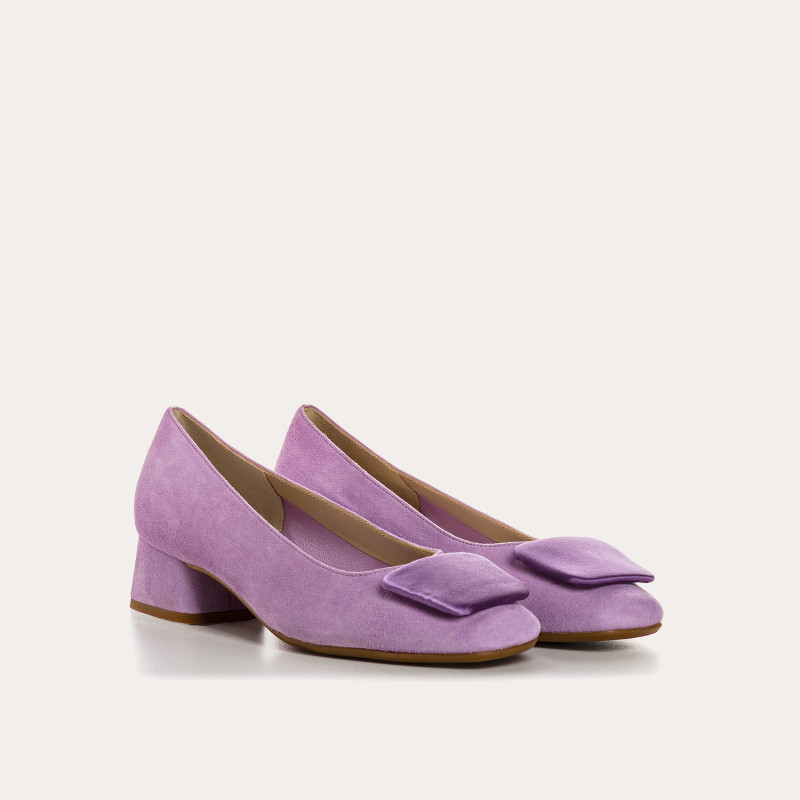 Suede heel ballerinas with silk accessories