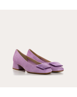 Suede heel ballerinas with silk accessories