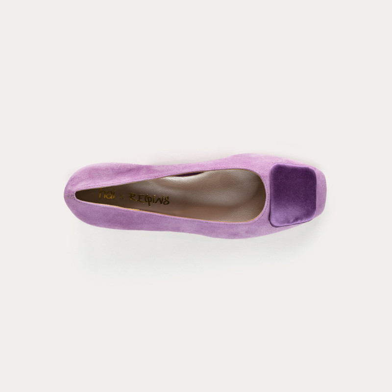 Suede heel ballerinas with silk accessories
