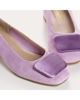 Suede heel ballerinas with silk accessories